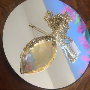 Large marquis faceted light brown topaz glass crystal pendant on chain NWT